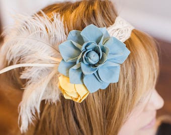 Vintage Headband - Wooden Flowers - Timeless Vintage Wedding Collection - Natural  - Made to Order