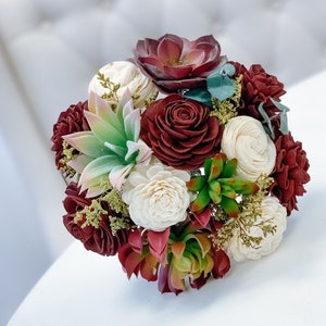 The Secret Garden - Red Burgundy - Allure Collection - Wood Flowers - Sola Flowers -  Wedding Bouquet - Faux Succulent - Faux Flower Bouquet