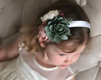 Berry Succulent Floral Headband - Flower Girl Wood Flowers - Sola Flowers - Natural Floral Crown - Hairpiece - Pine and Petal - Flower Crown