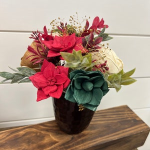 READY TO SHIP - Christmas Poinsettia Flower Arrangement Sola Wood Flowers - Holiday Gift - Christmas Flower - Wedding Centerpiece Wg