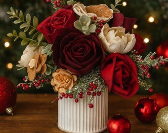 Beautiful Christmas Sola Wood Flower Centerpiece | Rustic Holiday Arrangement | Christmas Table Centerpiece Decor