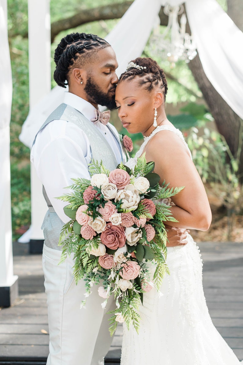 Dusty Rose and Blush Pink Sola Wood Flower Bouquet Sola Flowers Wedding Bouquet Faux Flower Bouquet Silk Flower Alternative image 7