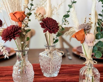 Custom Boho Centerpiece Bottle Decor - Assorted Bottle Tablescape - Wedding Table Decor - Boho Fall Table Wedding Decor - Sola Wood Flowers