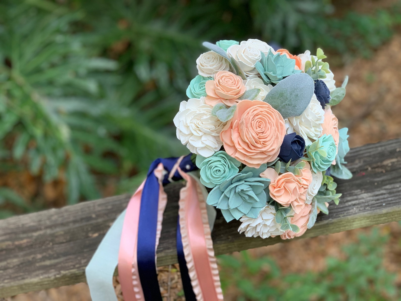 Peach Navy and Mint Bouquet Custom Wedding Bouquet Made to Etsy