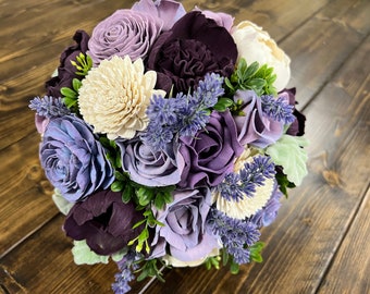 Purple Lavender - Wooden Flowers - Garden Picked -  Sola Flower - Wood Flower Bouquet - Fairytale Wedding - Faux Flowers - Silk Flower Alt