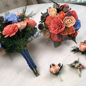 Peaches and Dream - Allure Collection - Wood Flowers - Sola Flowers -  Wedding Bouquet  - Lasting Bouquet - Sola Wood - Peach and Blue