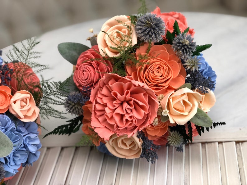 Peaches and Dream Bridesmaid Bouquet Allure Collection Wood Flowers Sola Flowers Wedding Bouquet Lasting Bouquet Sola Wood image 5