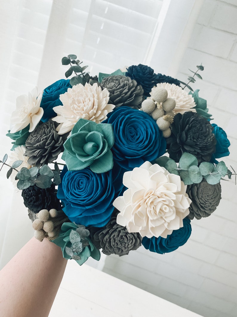 Teal Grey and White Bouquet Custom Wedding Bouquet Made to | Etsy