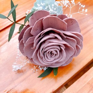 Blushing Rose Wood Flower Corsage Wooden Flowers Wedding Collection Sola Flower Made to Order Match your bouquet image 7