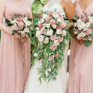 Dusty Rose and Blush Pink Sola Wood Flower Bouquet Sola Flowers Wedding Bouquet Faux Flower Bouquet Silk Flower Alternative image 3