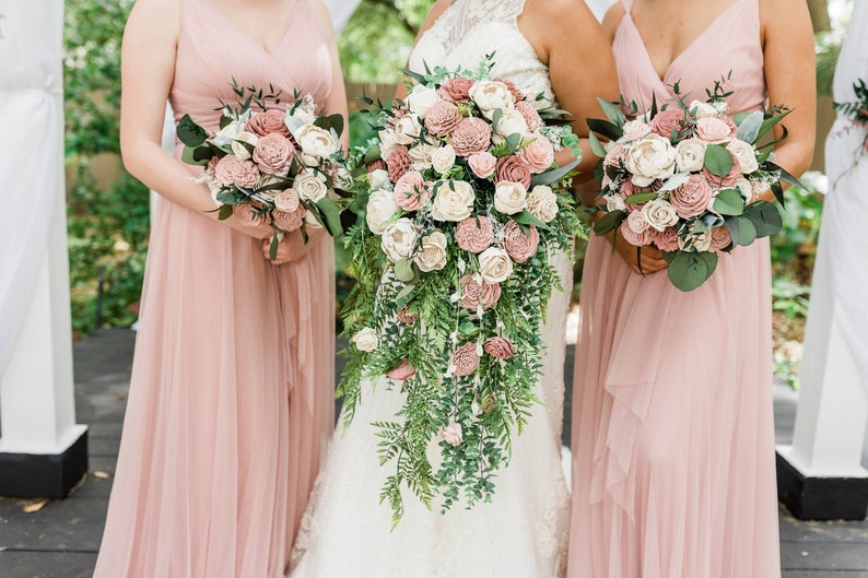 Dusty Rose and Blush Pink Sola Wood Flower Bouquet Sola Flowers Wedding Bouquet Faux Flower Bouquet Silk Flower Alternative image 3