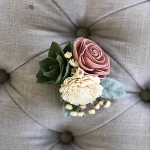 Soft Succulent Corsage - Wooden Flowers - Succulent Wedding Collection - Greenery - Succulents - Made to Order