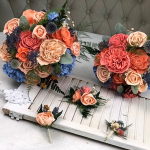 Peaches and Dream Bridesmaid Bouquet Allure Collection Wood Flowers Sola Flowers Wedding Bouquet Lasting Bouquet Sola Wood image 6