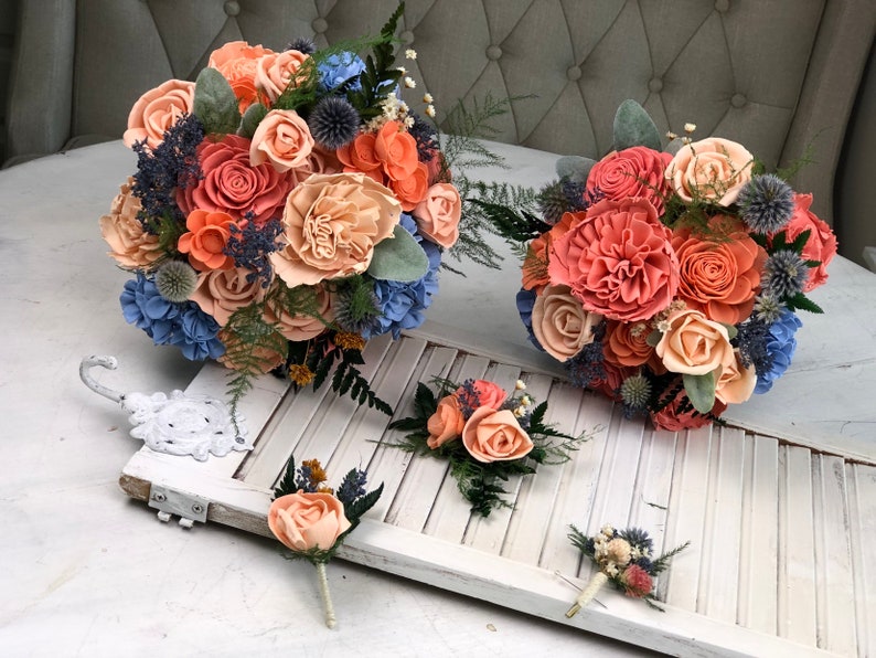 Peaches and Dream Bridesmaid Bouquet Allure Collection Wood Flowers Sola Flowers Wedding Bouquet Lasting Bouquet Sola Wood image 6