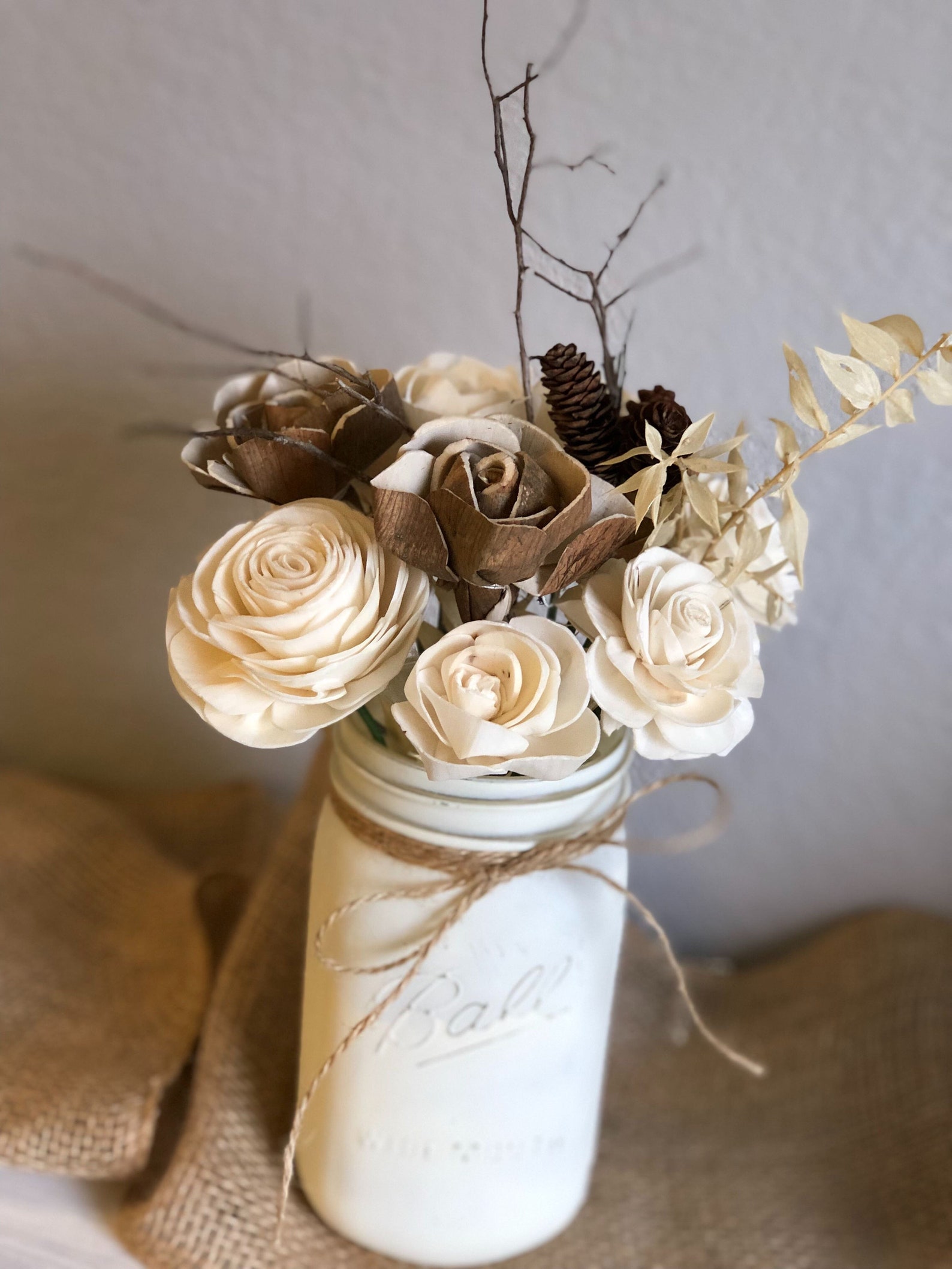 Winter Wooden Flower Arrangement Farmhouse Flourish Etsy