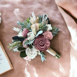 Dusty Rose Boho Wedding Bouquet | Boho Pampas Grass Sola Wood Flowers | Blush & Pampas Grass Boho | Dusty Rose and Bunny Tails Sola Wood