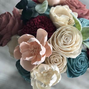 Sweet Winter Wonderland Wood Flower Bouquet Sola Flower Bouquet Forever Flowers Burgundy, Pink, Tranquil Blue Eco Friendly Blush image 3