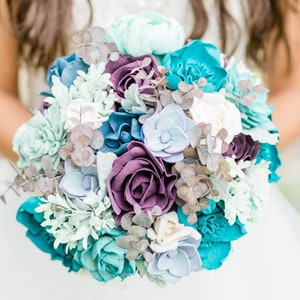 Sea Breeze & Succulent Bouquet - Wooden Flowers -  Sola Flower Bouquet - Wood Flower Bouquet - Wedding Bouquet - Faux Flowers
