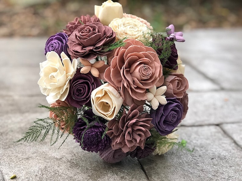 Purple and Mauve AS IS Wood Sola Flowers Wedding Bouquet Ready to Ship Sola Wood Elopement