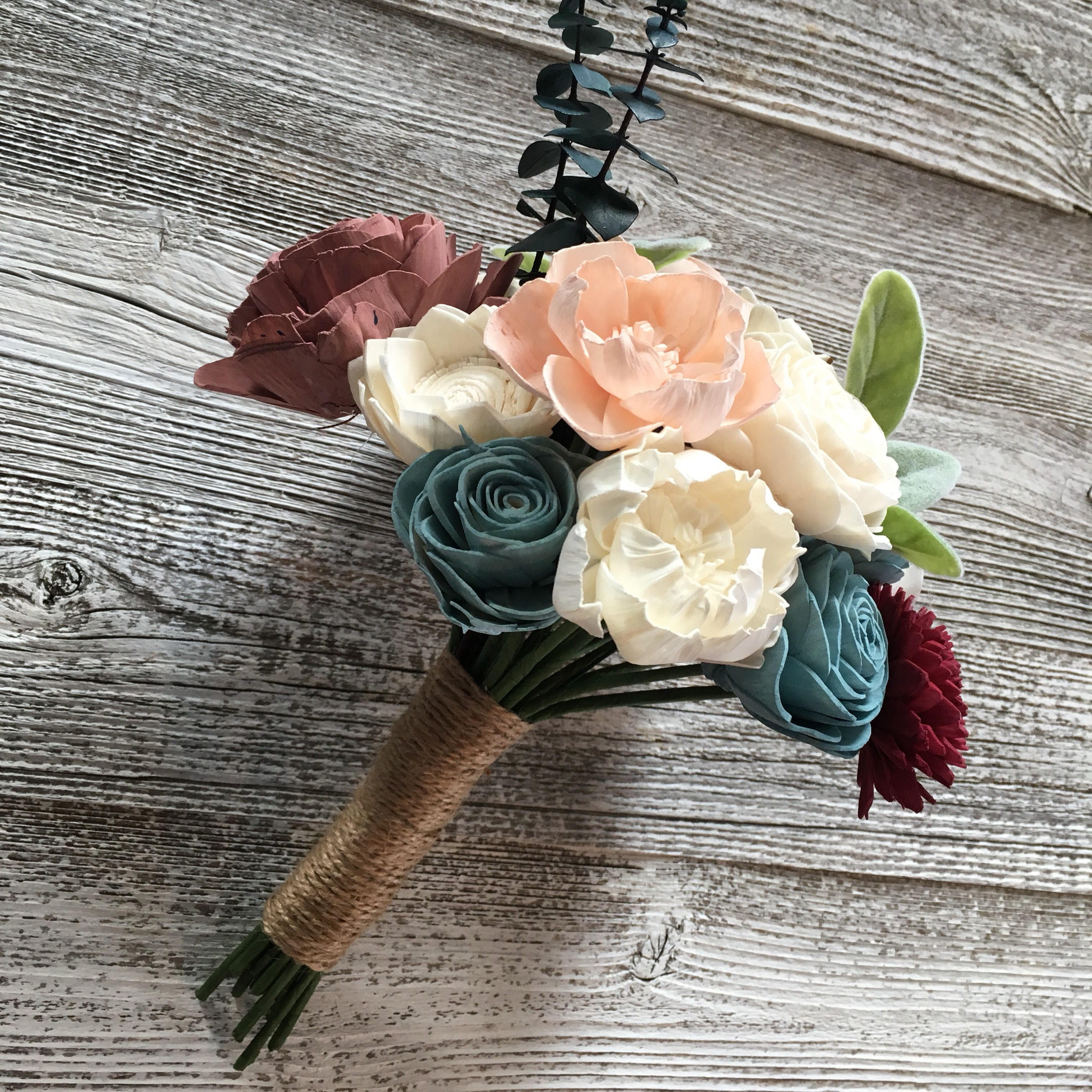 Sola Wood Flower Bouquet: Burgundy, Pink & Blue Winter