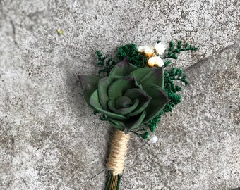 Rich Garden Succulent Boutonnière - Wooden Flowers - Succulent Wedding Collection - Greenery - Succulents - Made to Order