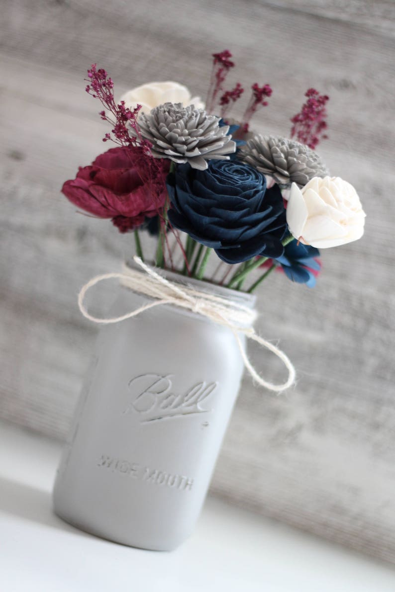 Navy Wooden Flower Arrangement Farmhouse Flourish Collection Etsy