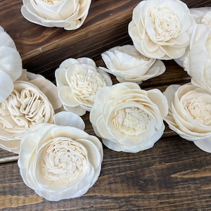 READY TO SHIP - 2&quot; Carlotta Sola Wood English Rose - Raw Natural Wood - Loose Flowers - Wooden Flowers - Wedding Bouquet Flowers - diy Bride