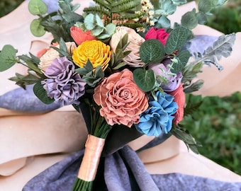 Vibrant Sola Wood Flower Bouquet | Wildflower Wedding Bouquet with Colorful Handmade Sola Flowers for Bridal, Decor, and Special Occasions