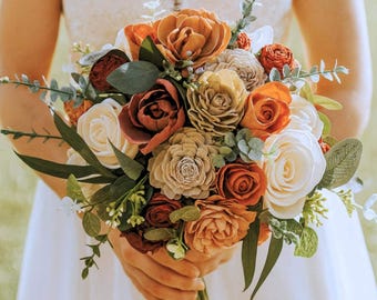 Luxe Boho Golden Hour Sunset Wedding Sola Wood Flower Bouquet | Bridal Bouquet Sola Wood Flower
