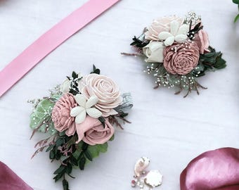 Blushing Rose Sola Wood Flower Corsage: Wedding Collection