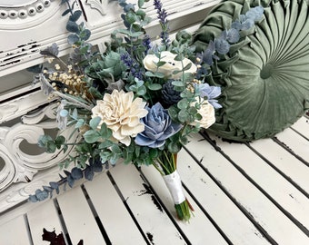 Dusty Blue Anemone - Allure Collection - Wood Flowers - Sola Flowers -  Wedding Bouquet  - Lasting Bouquet - Sola Wood - Dusty Blue Bouquet
