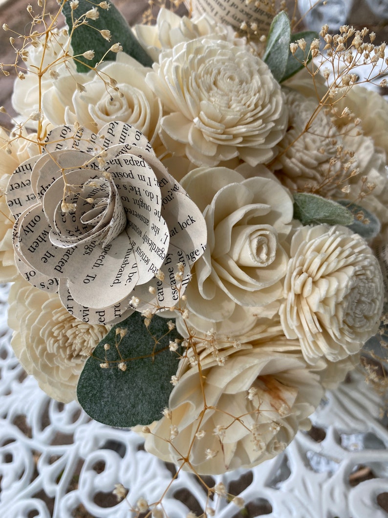 Book Page Flower Bouquet Sola Flower Bouquet Wedding Etsy