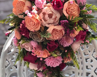 Custom Teardrop Sola Flower Bouquet - Teardrop Wedding Bouquet - Sola Flower - Bridal Bouquet - Faux Greenery - Sola Wood