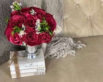 READY TO SHIP - Red Roses Sola Flower Arrangement - Sola Wood Flower Arrangement - Birthday Gift - Classic Wedding Centerpiece Wg