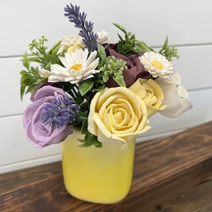 READY TO SHIP - Yellow Daisy Ombre Flower Arrangement Sola Wood Flowers - Birthday Gift - Spring - Lavender - Wedding Centerpiece Wg