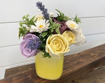 READY TO SHIP - Yellow Daisy Ombre Flower Arrangement Sola Wood Flowers - Birthday Gift - Spring - Lavender - Wedding Centerpiece Wg