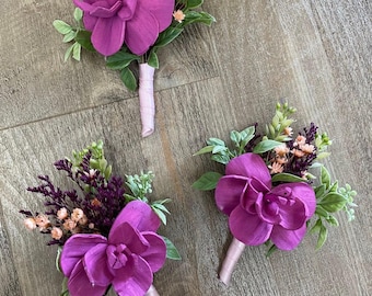 Sangria Orchid Boutonniere: Tropical Wedding Sola Wood Flower