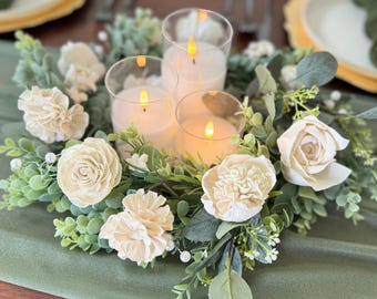 Custom Candle Ring Centerpiece Decor - Tablescape - Wedding Table Decor - Classic or Garden Decor - Sola Wood Flowers - CANDLES NOT INCLUDED