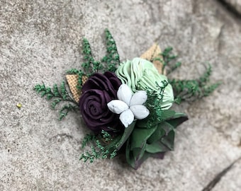 Rich Garden Succulent Corsage - Wooden Flowers - Succulent Wedding Collection - Greenery - Succulents - Made to Order