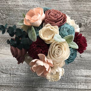 Sweet Winter Wonderland Wood Flower Bouquet Sola Flower Bouquet Forever Flowers Burgundy, Pink, Tranquil Blue Eco Friendly Blush Small: 8"