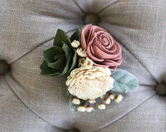 Soft Succulent Corsage - Wooden Flowers - Succulent Wedding Collection - Greenery - Succulents - Made to Order