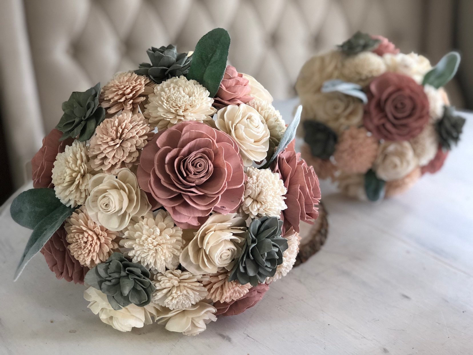 Soft Succulent Bouquet Wooden Flowers Blush Succulent Etsy