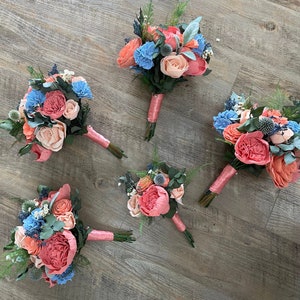 Peaches and Dream Bridesmaid Bouquet Allure Collection Wood Flowers Sola Flowers Wedding Bouquet Lasting Bouquet Sola Wood image 1