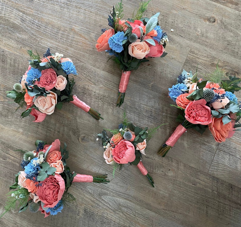 Peaches and Dream Bridesmaid Bouquet Allure Collection Wood Flowers Sola Flowers Wedding Bouquet Lasting Bouquet Sola Wood image 1