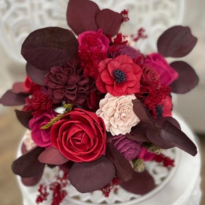 Roses and Rubies Bridesmaid Bouquet - Allure Collection - Wood Flowers - Sola Flowers -  Wedding Bouquet  - Lasting Bouquet