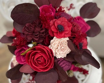 Roses and Rubies Bridesmaid Bouquet - Allure Collection - Wood Flowers - Sola Flowers -  Wedding Bouquet  - Lasting Bouquet