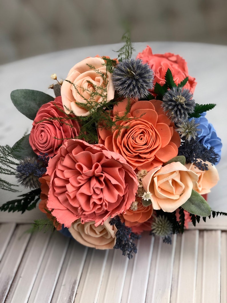 Peaches and Dream Bridesmaid Bouquet Allure Collection Wood Flowers Sola Flowers Wedding Bouquet Lasting Bouquet Sola Wood image 2