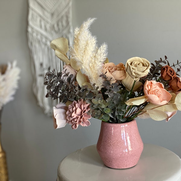 READY TO SHIP - Peachy and Pink Boho Sola Flower Arrangement - Sola Wood Flower Arrangement - Birthday Gift - Wedding Centerpiece Wg