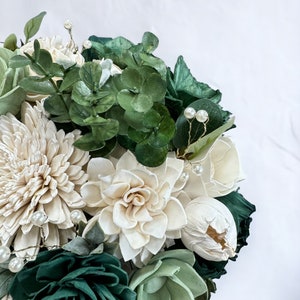 Emerald and Gold Wedding Bouquet Elegant Bouquet White and Gold Summer Wedding Green Faux Silk Flowers Sola Wood Flowers image 5