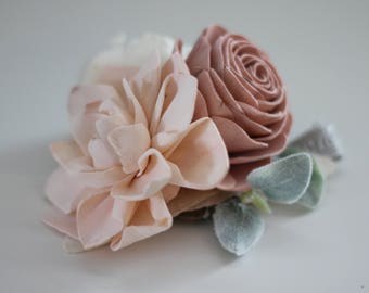 Shabby Chic Wrist Corsage - Wooden Flowers - Shabby Chic Wedding Collection - Pink and Blush - Made to Order